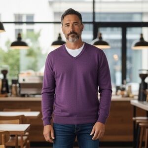 Scotch & Soda Men’s V-Neck Sweater in Rich Purple - Casual - office - Size XL